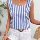 Camisa de mujer a rayas azul y blanca de moda para uso diario en verano