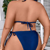 Swim Curve Conjunto de traje de bano diario sencillo de talla grande para mujeres de unicolor