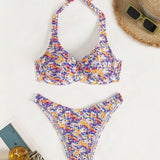 Swim Vcay Conjunto de bikini estampado floral al azar para vacaciones en la playa y en la piscina