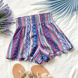 WYWH Mujeres verano casuales pantalones cortos flojos de cintura alta con cordon y estampado floral a rayas para vacaciones