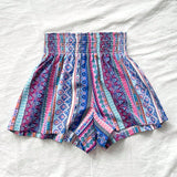 WYWH Mujeres verano casuales pantalones cortos flojos de cintura alta con cordon y estampado floral a rayas para vacaciones