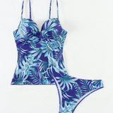 Swim Vcay Conjunto De Bikini Para Mujer Con Estampado De Plantas Y Cami Tanque Para Natacion En La Playa En Verano