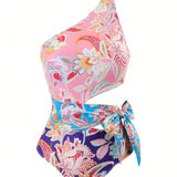 Swim Vcay Monokini recortado con estampado floral para mujer con tirantes en los hombros, adecuado para vacaciones y playas