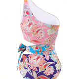 Swim Vcay Monokini recortado con estampado floral para mujer con tirantes en los hombros, adecuado para vacaciones y playas