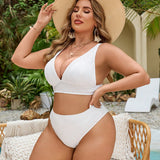 Swim Vcay Conjunto de bikini de traje de bano sencillo y diario para mujer de talla grande de unicolor para playa de verano