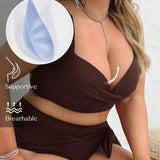 NEW  Swim Chicsea Traje de bano monocromatico minimalista de talla grande con top de bikini acolchado y fondos de natacion atados