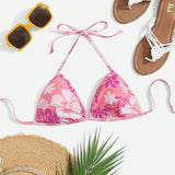 Swim Top de bikini sexy de cuello halter con estampado floral para mujer en vacaciones de verano en la playa