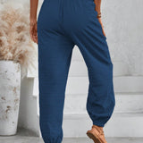 NEW  VCAY Pantalones largos casuales de unicolor con cintura cruzada y punos elasticos