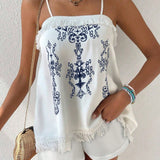 Essnce Conjunto de top y shorts de tirantes con borlas y estampado