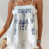 Essnce Conjunto de top y shorts de tirantes con borlas y estampado