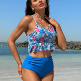 Swim Lushore Conjunto de traje de bano con estampado floral para mujeres de vacaciones