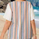 Camisa de verano de rayas para mujeres en as grandes con mangas con volantes