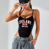 Coolane Mujeres sexy body casual con tirantes de patron de letras frescas de High Street