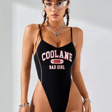 Coolane Mujeres sexy body casual con tirantes de patron de letras frescas de High Street