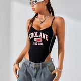 Coolane Mujeres sexy body casual con tirantes de patron de letras frescas de High Street