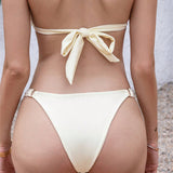 VCAY Mujeres fondos de bikini de unicolor, cuello redondo, adecuados para vacaciones de verano en la playa y uso en la piscina.