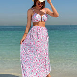 Swim Conjunto de Bikini con estampado floral de mujer para vacaciones en la playa o la piscina