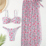 Swim Conjunto de Bikini con estampado floral de mujer para vacaciones en la playa o la piscina