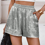 LUNE Shorts brillantes de linea A con hebilla y bolsillo para festivales de musica y uso casual, primavera y verano