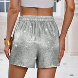 LUNE Shorts brillantes de linea A con hebilla y bolsillo para festivales de musica y uso casual, primavera y verano