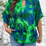 Camisa holgada para mujer de a grande de verano con estampado floral, cuello con muesca y mangas acampanadas para vacaciones