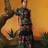 Frida Kahlo    Designer Pompi Garcia Camisa floral impresa con encaje de contraste para verano