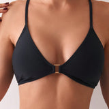Swim Conjunto de bikini inalambrico para mujer con detalles metalicos solidos, sencillo y con estilo, ideal para vacaciones de verano