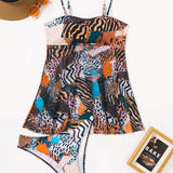 Swim Lushore Conjunto de tankini de 2 piezas con estampado aleatorio con top de tirantes y Bottom con tirantes