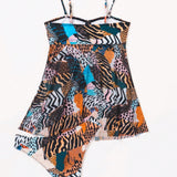 Swim Lushore Conjunto de tankini de 2 piezas con estampado aleatorio con top de tirantes y Bottom con tirantes