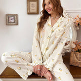 CottageSlumber Conjunto De pijama con estampado floral ribete con fruncido