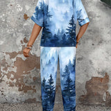 EMERY ROSE Conjunto de camisa y pantalon casual para mujer con estampado de paisaje para el verano