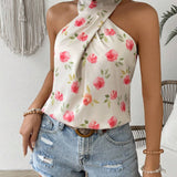 Blusa de vacaciones de ocio con estampado floral con escote halter