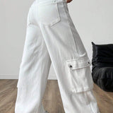 EZwear Mujeres pantalones blancos tejidos lisos