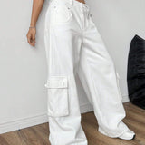 EZwear Mujeres pantalones blancos tejidos lisos