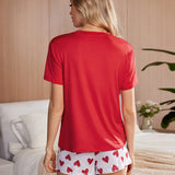 Conjunto de pijama de verano para mujeres con estampado de letras en la parte superior de manga corta y pantalones cortos con patron de corazones