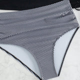 VCAY Conjunto de traje de bano de 2 piezas para mujer con top halter de unicolor y panty triangular a rayas