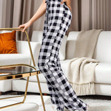 Pantalones plisados con estampado de tartan para mujer, multifuncionales y con cintura elastica, adecuados para llevar en casa, como pijama o para actividades al aire libre