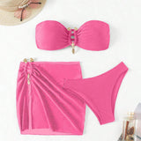 Swim Vcay Conjunto de bikini bandeau de unicolor para mujeres para vacaciones en la playa, incluye cubierta con falda