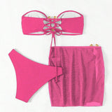 Swim Vcay Conjunto de bikini bandeau de unicolor para mujeres para vacaciones en la playa, incluye cubierta con falda