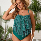 Swim Vcay Conjunto de Tankini de talla grande para verano en la playa con estampado de lunares en la parte superior y sin estampado en la Bottom, adecuado para piscina