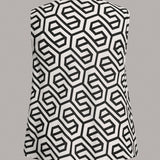 BIZwear Mujer de a grande Camisa suelta sin mangas con cuello estampado geometrico