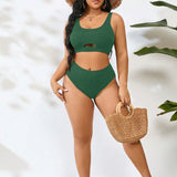 Swim Curve Conjunto de bikini diario de traje de bano para mujer de talla grande y unicolor para la playa de verano