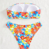 Swim Curve Conjunto de bikini sexy de talla grande con estampado floral para mujer en vacaciones con banda superior