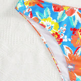 Swim Curve Conjunto de bikini sexy de talla grande con estampado floral para mujer en vacaciones con banda superior