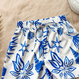 WYWH Conjunto suelto de camisa y shorts casual con estampado de vacaciones