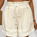 VCAY Shorts de moda para mujer con dobladillo en forma de seta y cintura con cordon