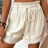 VCAY Shorts de moda para mujer con dobladillo en forma de seta y cintura con cordon