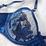 Conjunto de lenceria atractiva para mujer con diseno de hoja de arce en color azul oscuro 2 piezas/set