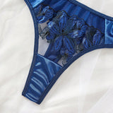 Conjunto de lenceria atractiva para mujer con diseno de hoja de arce en color azul oscuro 2 piezas/set