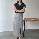 FRIFUL Falda recta impresa en cuadros elegantes para mujer con hendidura lateral